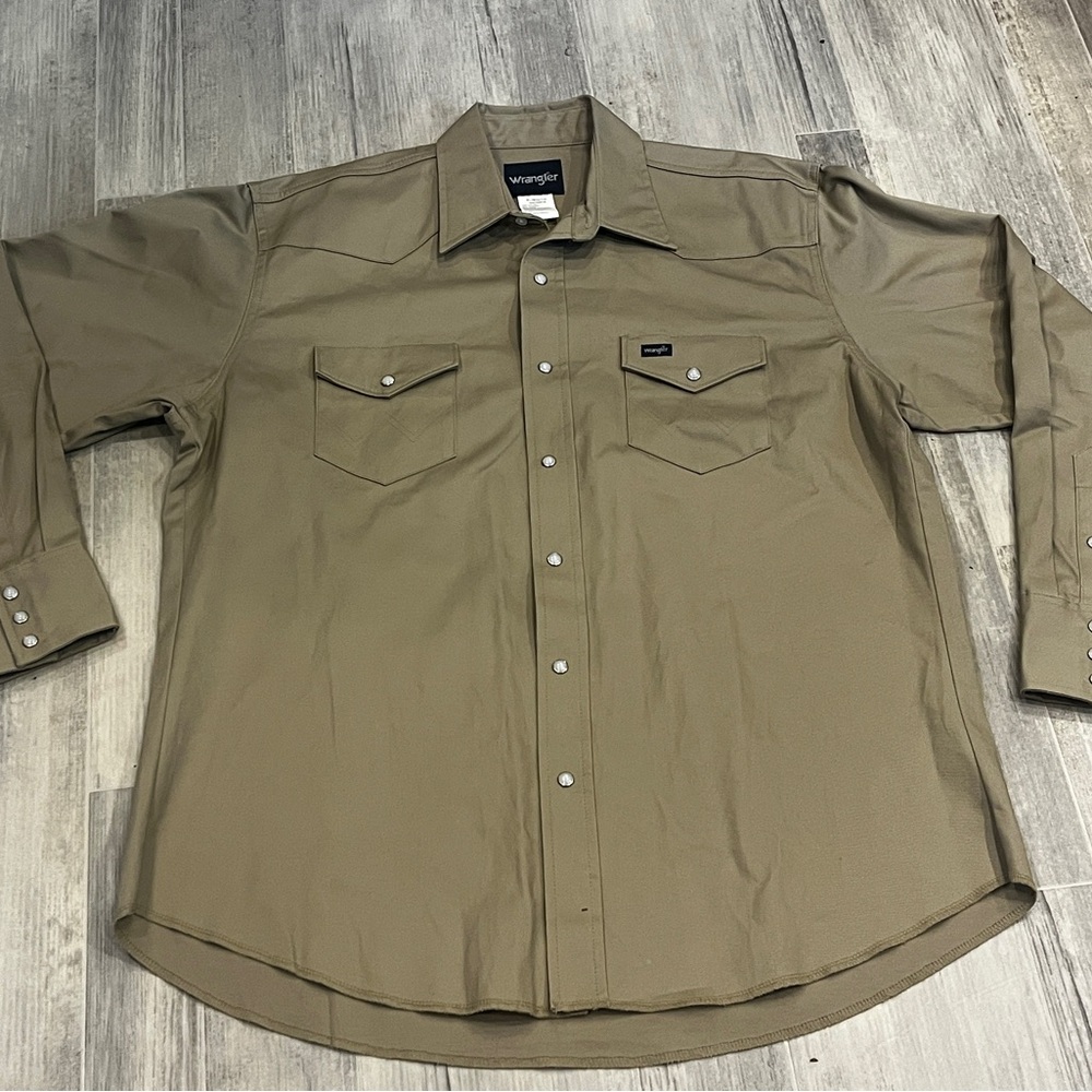 Wrangler Heavy Pearl Snap Shirt Mens XL Tan Brown Western Long Sleeve Cotton